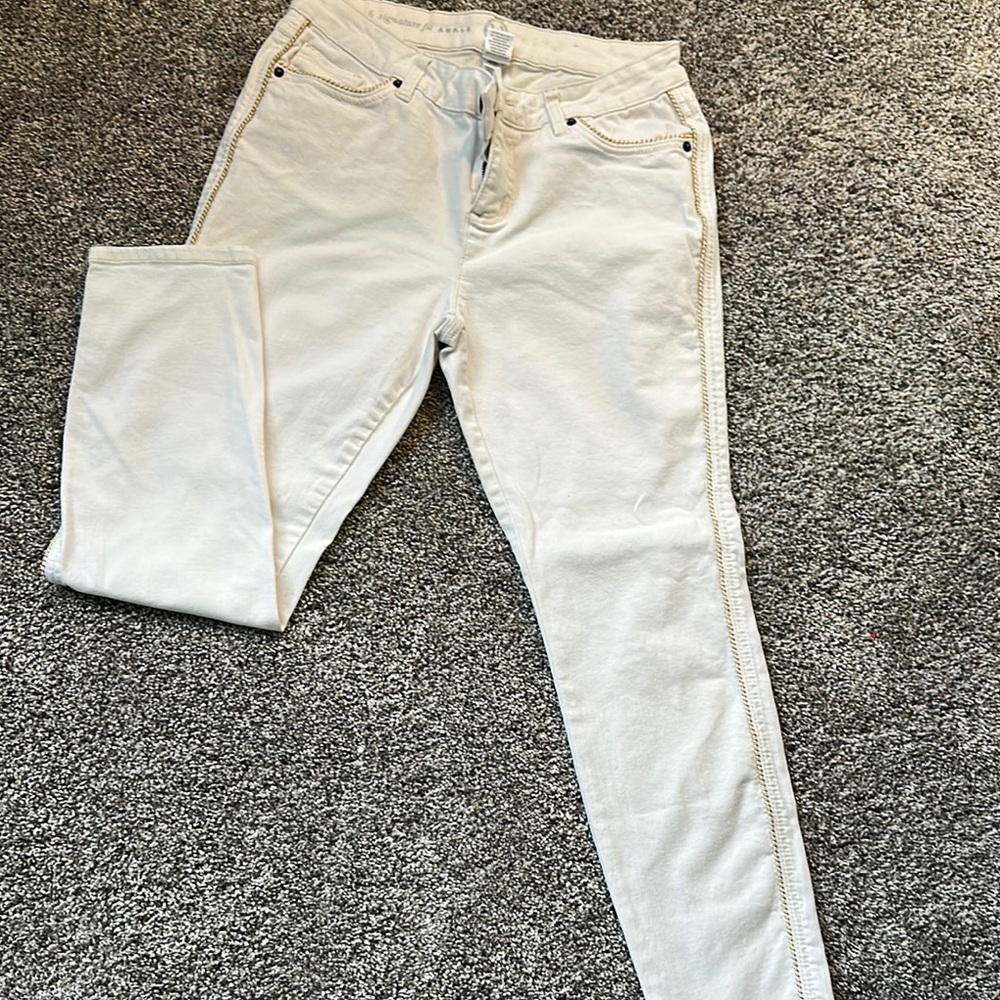 Westport White Skinny Jeans with Gold Accents